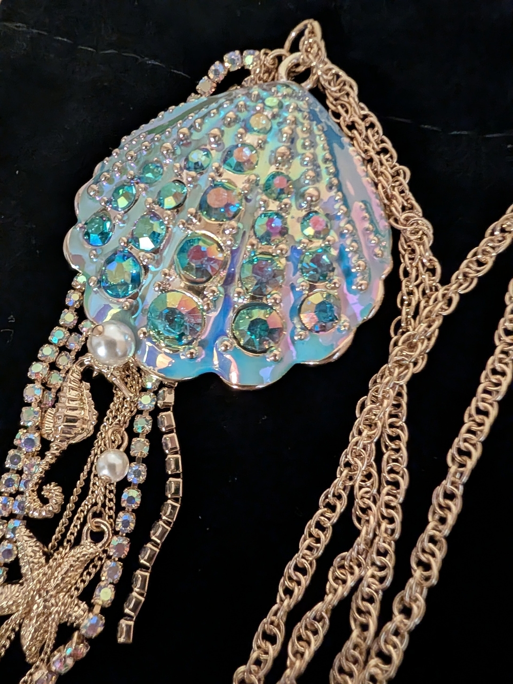Betsy Johnson Gold-Tone Blue Shell Pendant Necklace - Picture 5 of 7
